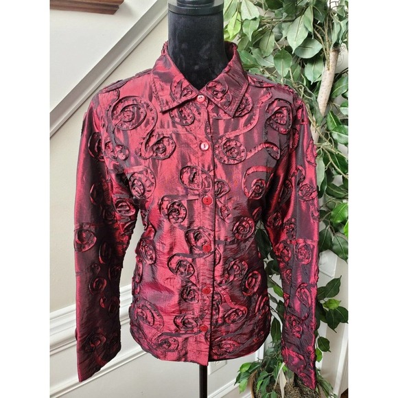 Scott Taylor Women Burgundy Polyester Collared Long Sleeve Buttons Down Shirt M - Picture 2 of 12